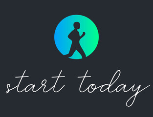 Start today sport lettering with figure running motivation text on dark background