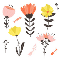 Set spring summer flowers floral botanical 