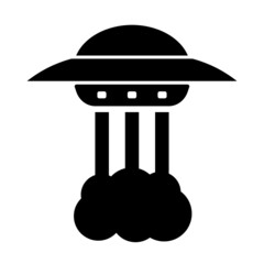 UFO takeoff or landing icon. Alien unknown flying object of saucer shape. Vector Illustration