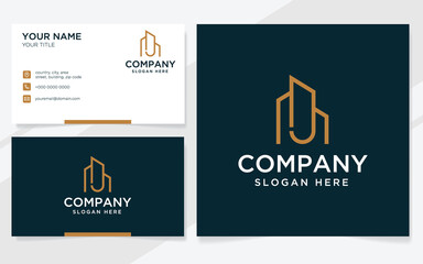 Letter J with building logo suitable for company with business card template