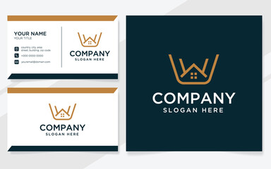 Letter W with house logo suitable for company with business card template