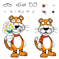 Happy standing tiger cartoon kawaii expressions love pack in vector format