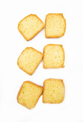 pound cake slices isolate on white background, vertical , top view