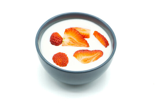 Yogurt with strawberry  isolated on white background