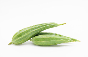 Fresh Angled loofah over on white background