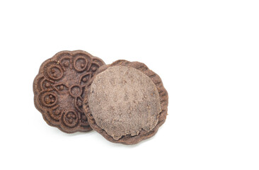 round chocolate color biscuit isolated on white