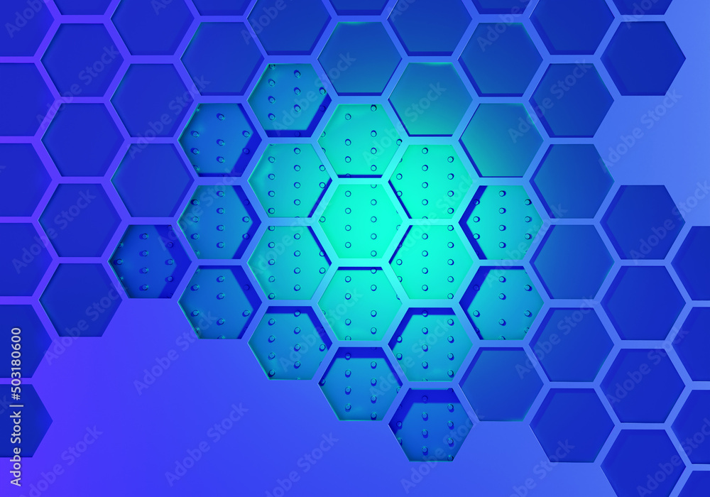 Poster honeycombs pattern. texture by octagons. geometric pattern. blue geometric grid. three-dimensional h