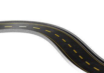 Fototapeta premium Empty highway. New gray highway. Road symbolizes logistics and transportation. Highway for transport. Road with yellow markings. Expressway without anyone. Asphalt way isolated on white. 3d rendering