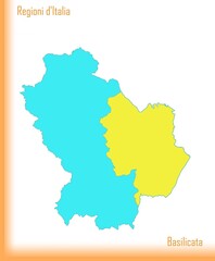 Italy: Design of the Basilicata Region with the colored provinces.
