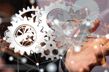 gear system data. Connecting lines and dots.Big data visualization