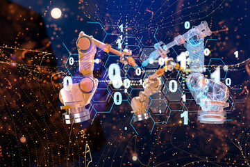 Obraz premium Neural network 3D illustration. Big data and cybersecurity