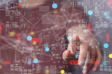 Neural network 3D illustration. Big data and cybersecurity