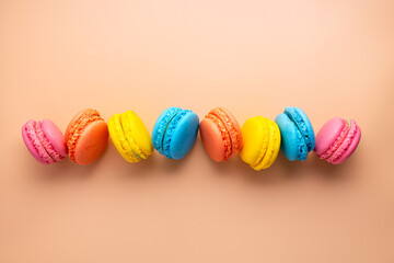Bright multicolored french sweet dessert - macaroon, biscuit, marzipan