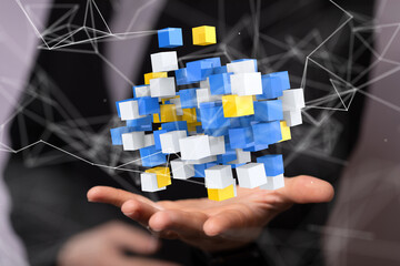 Digital cyberspace with particles and Digital data network connections concept.