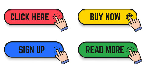 web buttons set click here, buy now, sign up, read more. Vector stock illustration 
