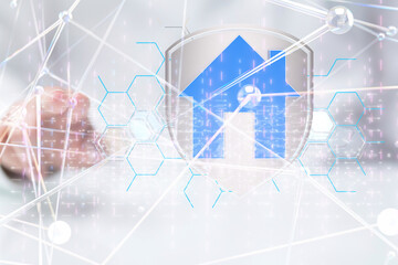 home data. Digital cyberspace with particles and Digital data network connections concept.