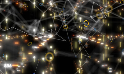Neural network 3D illustration. Big data and cybersecurity