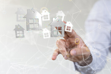 home iot - Neural network 3D illustration. Big data and cybersecurity