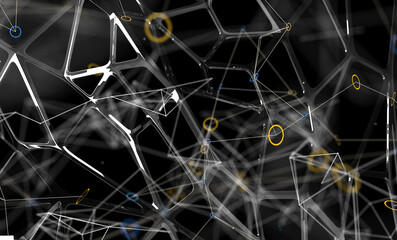 Neural network 3D illustration. Big data and cybersecurity