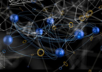 Neural network 3D illustration. Big data and cybersecurity