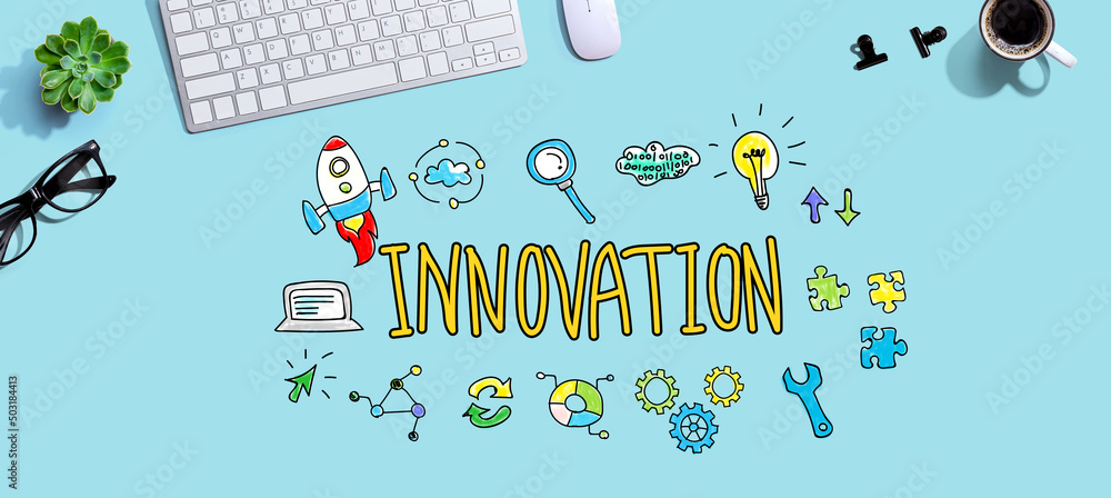 Poster innovation theme with a computer keyboard and a mouse