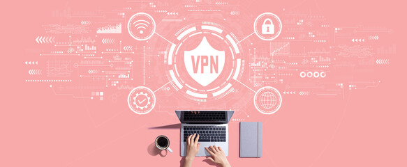 VPN concept with person working with a laptop