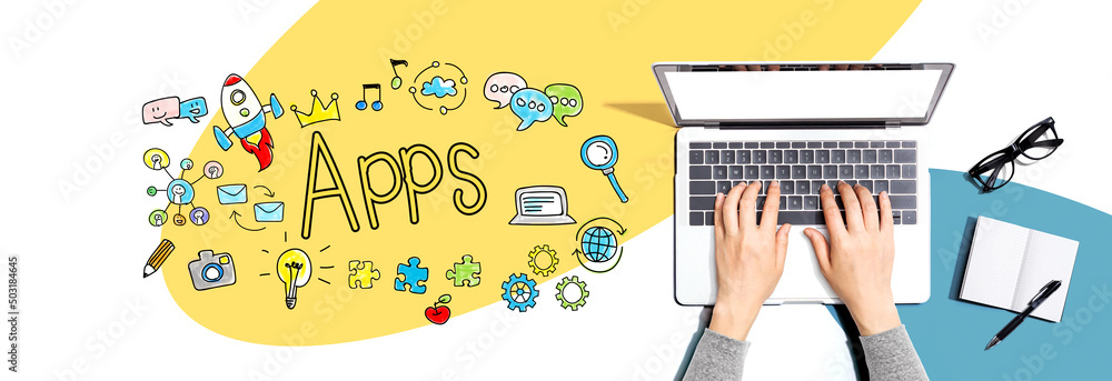 Aufkleber apps theme with person using a laptop computer