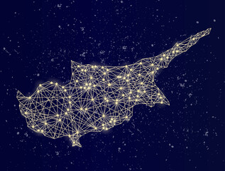 Fototapeta na wymiar Glowing map of Cyprus on the night sky