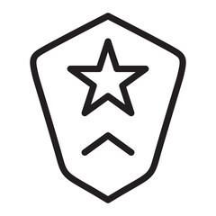 Badge military rank icon.Military star and shield with wings.Army stripes and chevrons. Insignia of officer. Outline vector illustration. Isolated on white background.