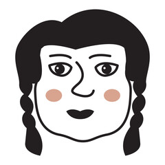 Doodle sketch cute girl smiling face.Hand-drawn line female.Isolated on white background. Outline vector illustration.