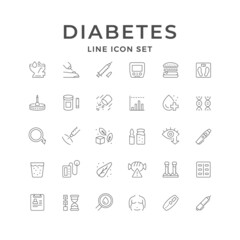 Set line icons of diabetes