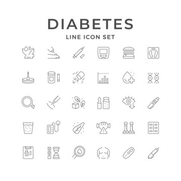 Set line icons of diabetes
