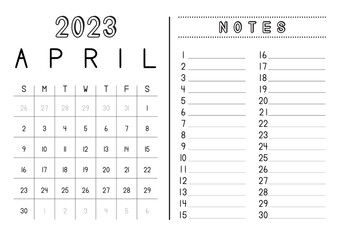 Monthly Calendar April 2023