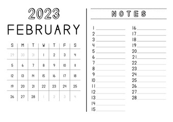 Monthly Calendar February 2023