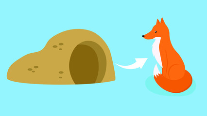 red fox lives in a hole