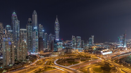 Dubai Marina highway intersection spaghetti junction night timelapse