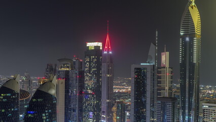 Financial center of Dubai city with luxury skyscrapers night timelapse, Dubai, United Arab Emirates