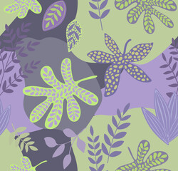 Flying tropical leaves. Vector seamless pattern. - 503188625