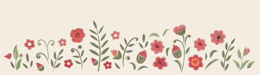 Embroidered flowers. Design element. Vector print. - 503188630