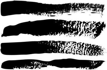 Set of different abstract shapes, smears and prints. Black design elements isolated on white background. Seamless pattern for creating style. Decoration template, brush strokes for design styling