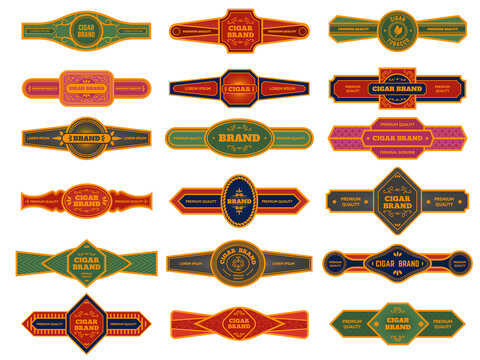 Cigar badges. Vintage tobacco brand template, cigars label sticker design and premium quality badge vector set