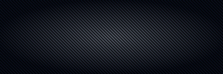 Obraz premium Carbon fiber. Black interlaced fibers texture, light material for sport car tuning and strong aramid structure dark panoramic vector background