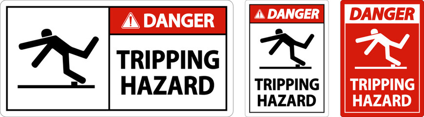 Danger Tripping Hazard Sign On White Background