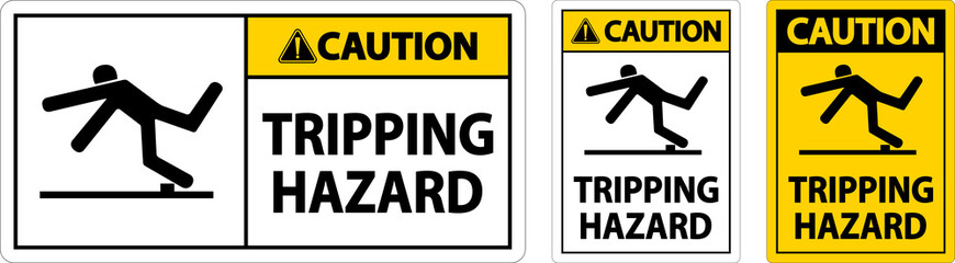Caution Tripping Hazard Sign On White Background