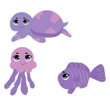 sea ​​animals, turtle fish, octopus, cute animals