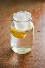homemade lemonade in a jar with ice