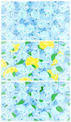 Ice cubes background. Mint ice with lemon, arctic fresh cold and clear iced cube vector illustration set