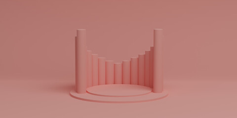 3D illustration, Modern minimalist mockup for podium display or showcase, Pink 3D rendering background for product promotion. Abstract platform.
