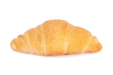 One delicious fresh croissant on a white background side view. 