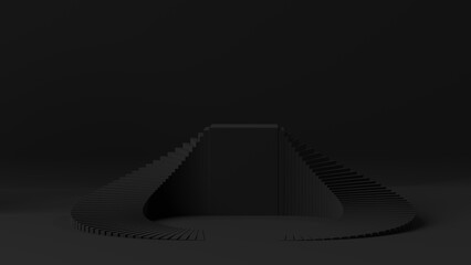 3D illustration, Modern minimalist mockup for podium display or showcase, Black background for product promotion. Abstract platform, Golden stand